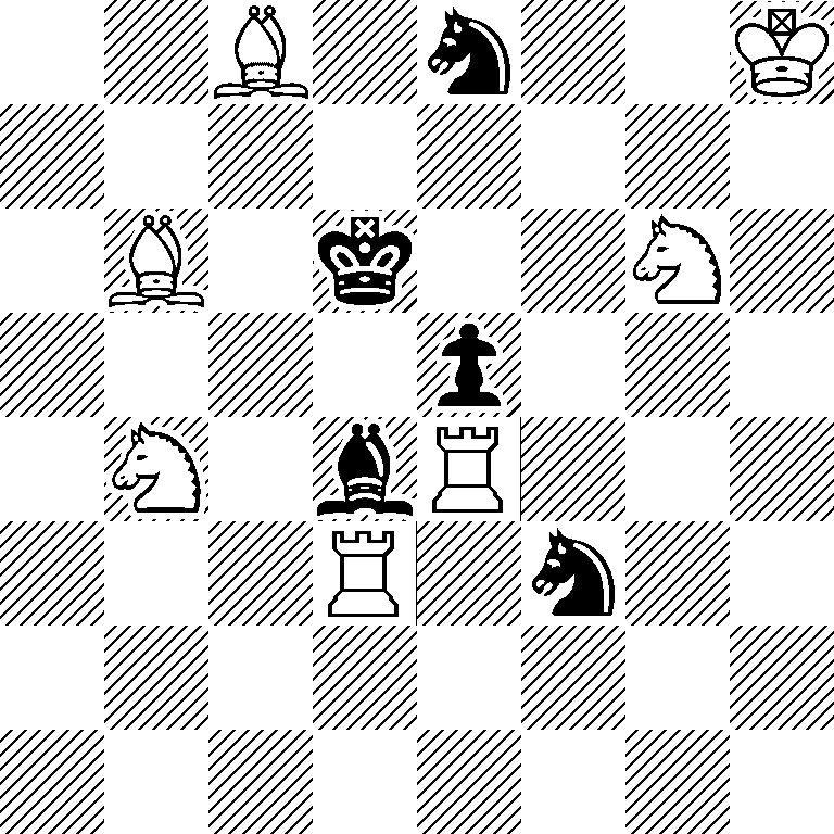 2B1n2K/8/1B1k2N1/4p3/1N1bR3/3R1n2/8/8