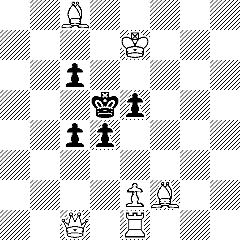 2B5/4K3/2p5/3kp3/2pp4/8/4PB2/2Q1R3