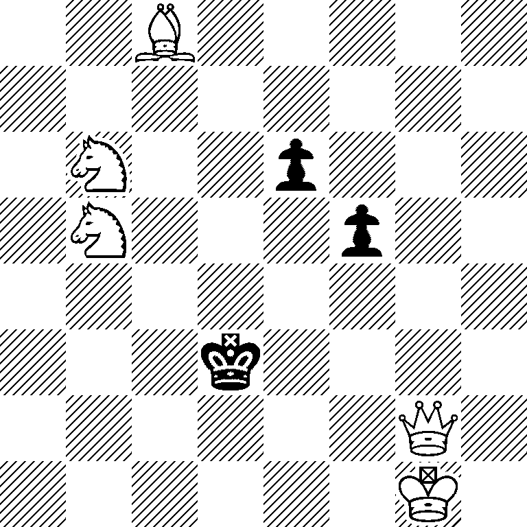 2B5/8/1N2p3/1N3p2/8/3k4/6Q1/6K1