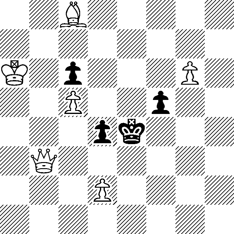 2B5/8/K1p3P1/2P2p2/3pk3/1Q6/3P4/8