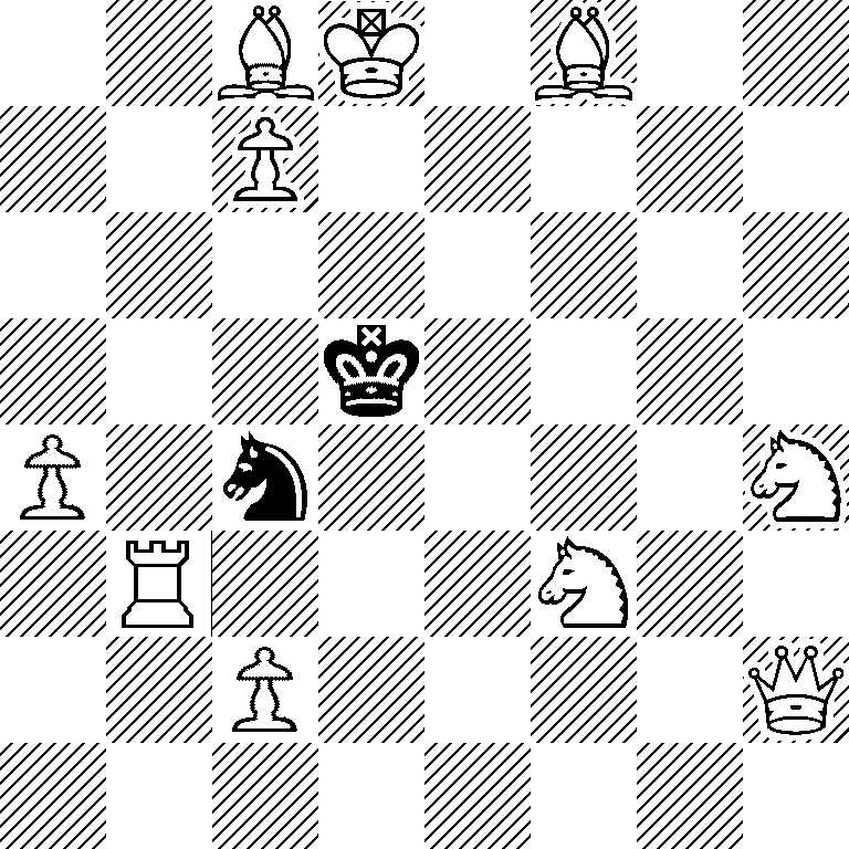 2BK1B2/2P5/8/3k4/P1n4N/1R3N2/2P4Q/8