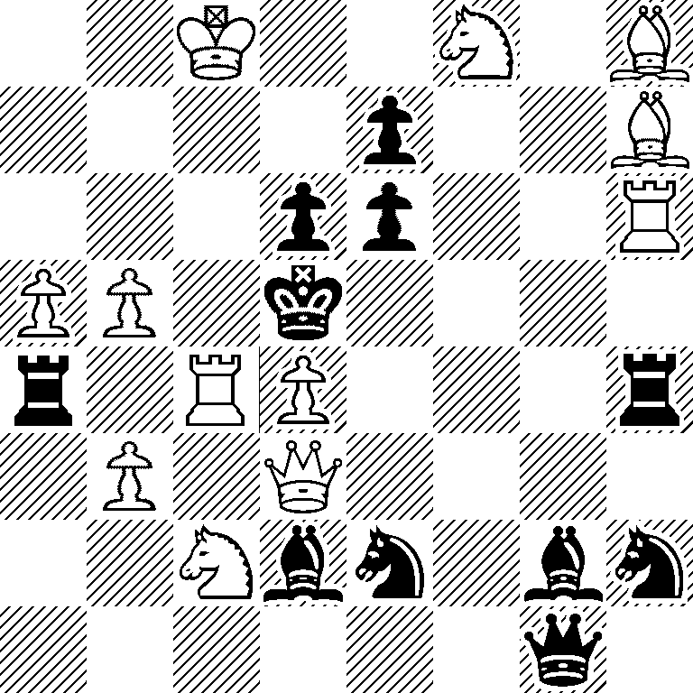 2K2N1B/4p2B/3pp2R/PP1k4/r1RP3r/1P1Q4/2Nbn1bn/6q1