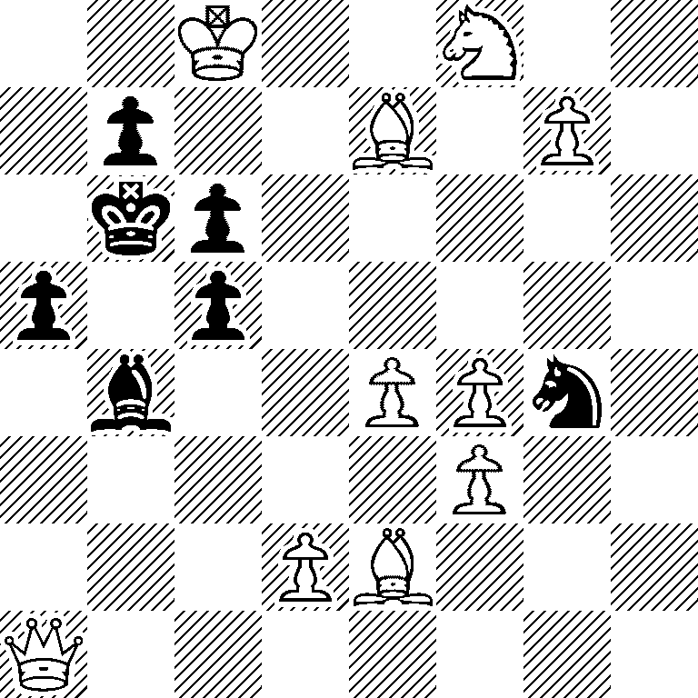 2K2N2/1p2B1P1/1kp5/p1p5/1b2PPn1/5P2/3PB3/Q7