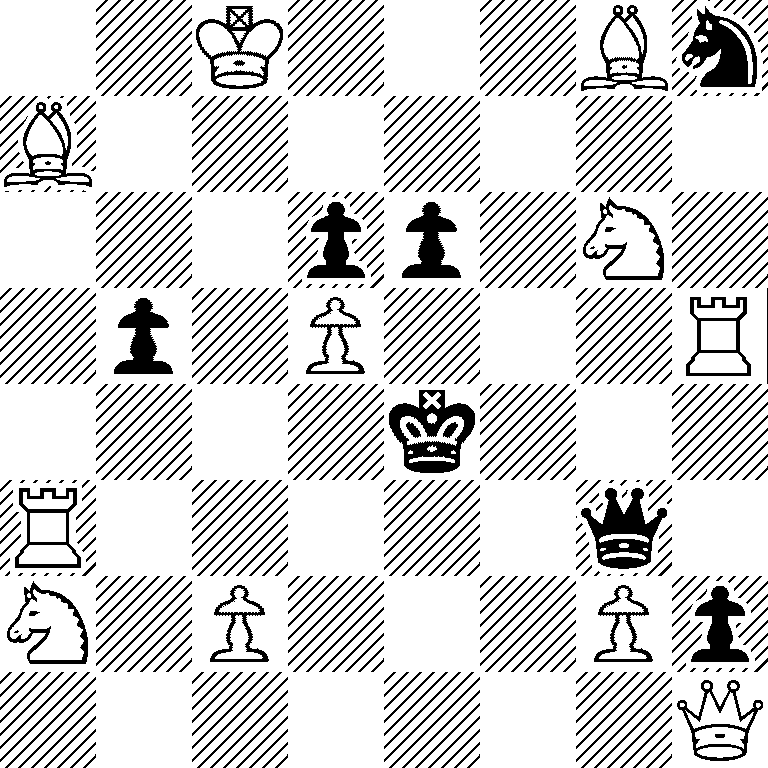 2K3Bn/B7/3pp1N1/1p1P3R/4k3/R5q1/N1P3Pp/7Q