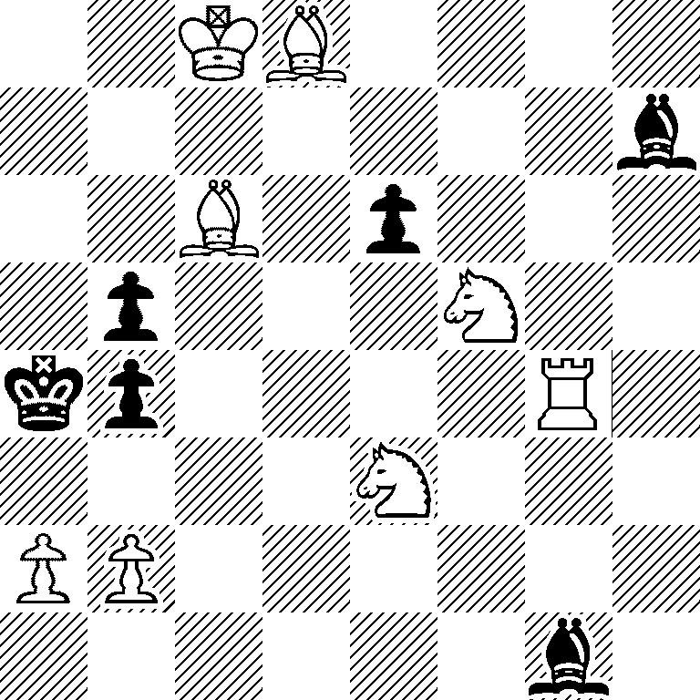 2KB4/7b/2B1p3/1p3N2/kp4R1/4N3/PP6/6b1