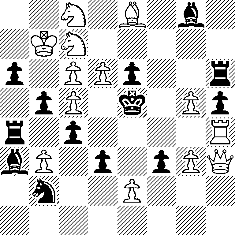 2N1B1b1/1KN5/p1PPp2r/1pP1k1Pp/r1p4R/bP1p1pPQ/1n2P3/8