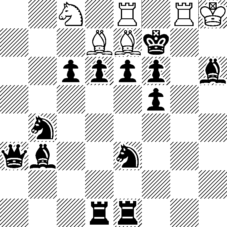 2N1R1RK/3BBk2/2pppp1b/5p2/1n6/qb2n3/8/3rr3