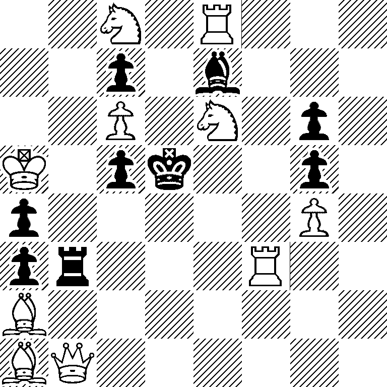 2N1R3/2p1b3/2P1N1p1/K1pk2p1/p5P1/pr3R2/B7/BQ6