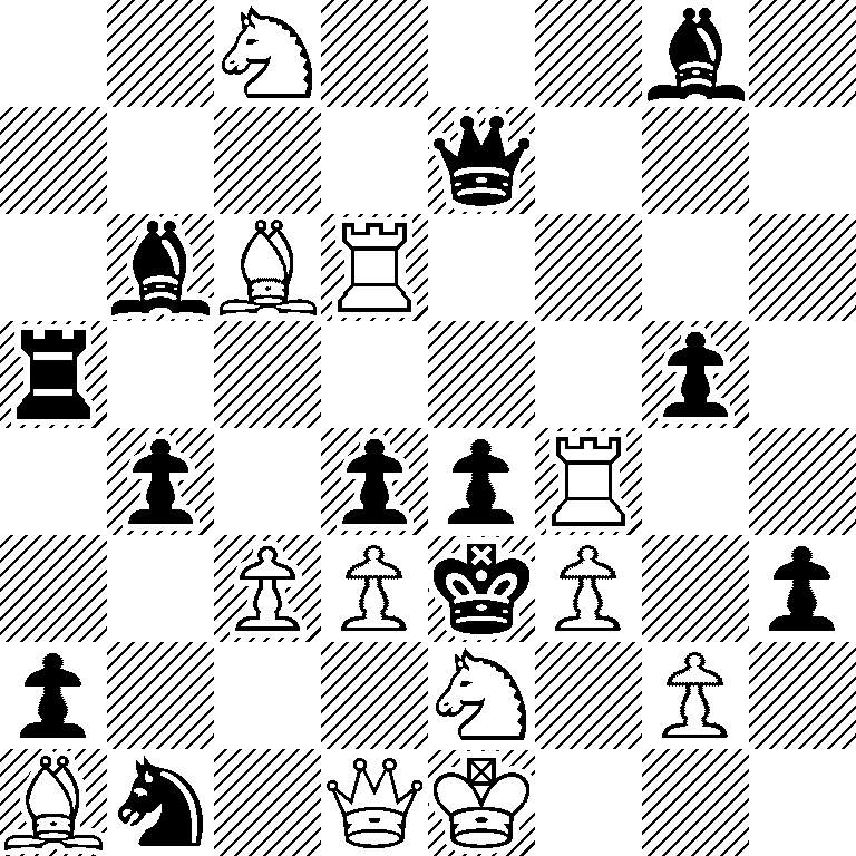2N3b1/4q3/1bBR4/r5p1/1p1ppR2/2PPkP1p/p3N1P1/Bn1QK3