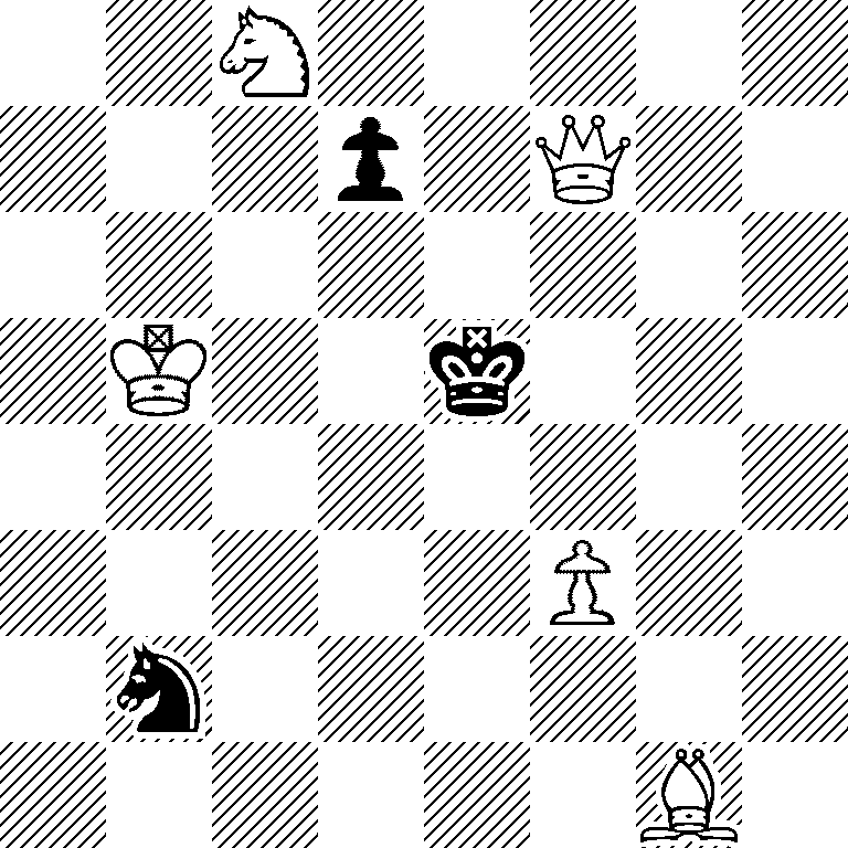 2N5/3p1Q2/8/1K2k3/8/5P2/1n6/6B1