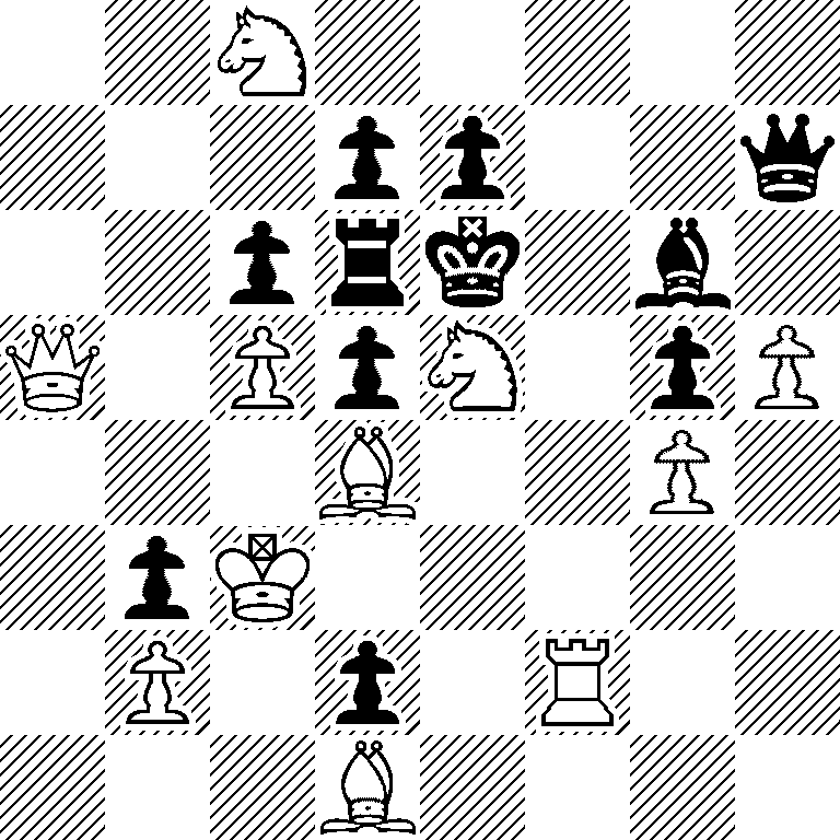 2N5/3pp2q/2prk1b1/Q1PpN1pP/3B2P1/1pK5/1P1p1R2/3B4