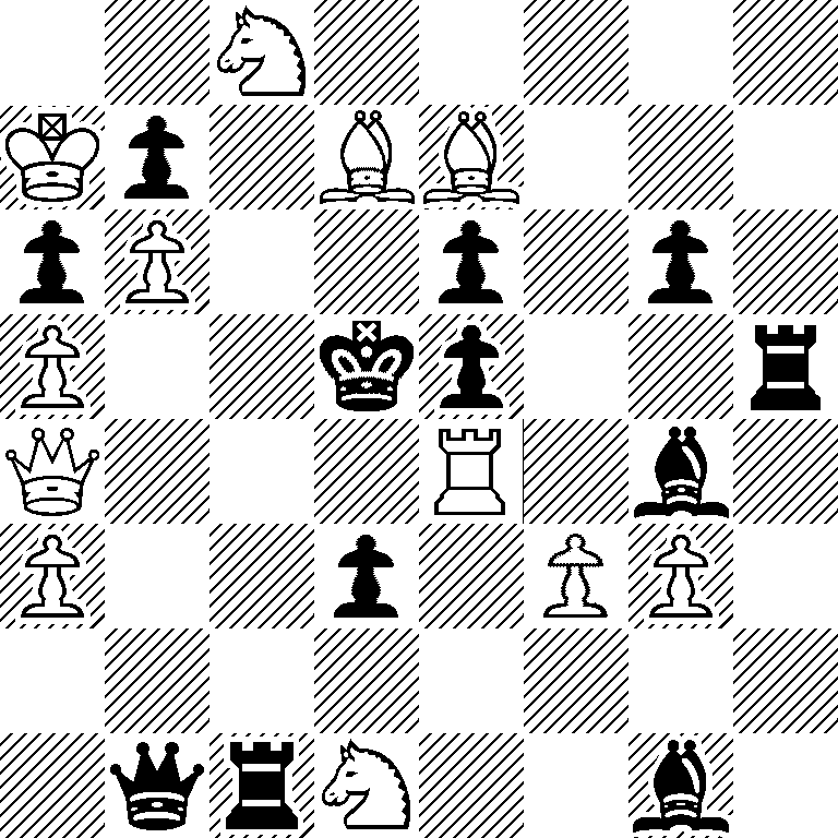 2N5/Kp1BB3/pP2p1p1/P2kp2r/Q3R1b1/P2p1PP1/8/1qrN2b1