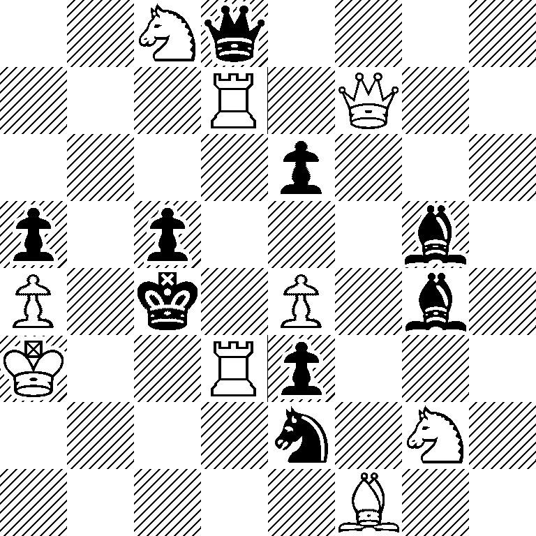 2Nq4/3R1Q2/4p3/p1p3b1/P1k1P1b1/K2Rp3/4n1N1/5B2