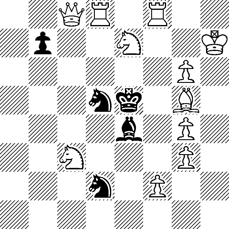 2QR1R2/1p2N2K/6P1/3nk1B1/4b1P1/2N3P1/3n1P2/8