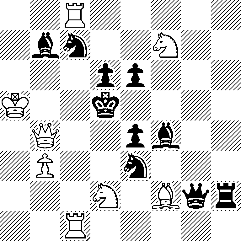 2R5/1bn2N2/3pp3/K2k4/1Q2pb2/1P2n3/3N1Bqr/2R5