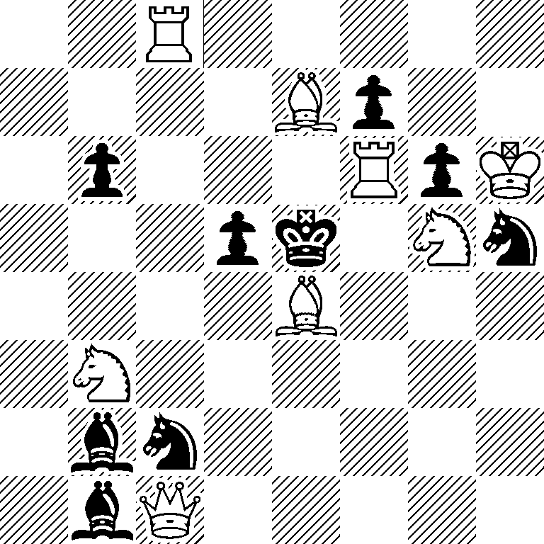 2R5/4Bp2/1p3RpK/3pk1Nn/4B3/1N6/1bn5/1bQ5