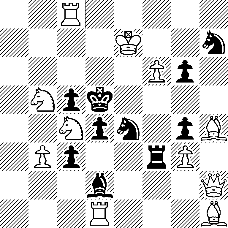 2R5/4K2n/5Pp1/1Npk4/2Npn1pB/1Pp2rP1/3b3Q/3R3B