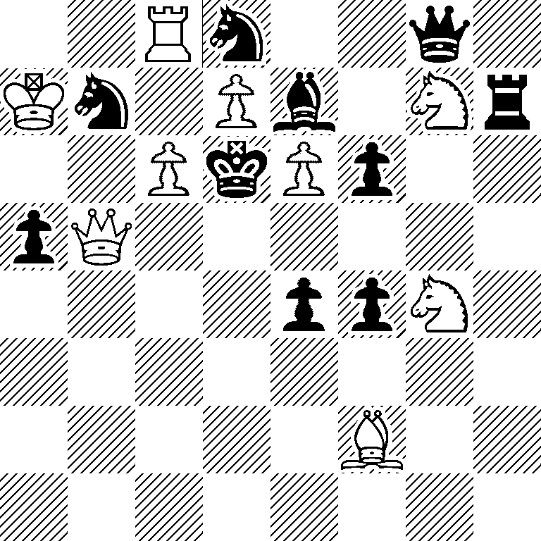 2Rn2q1/Kn1Pb1Nr/2PkPp2/pQ6/4ppN1/8/5B2/8