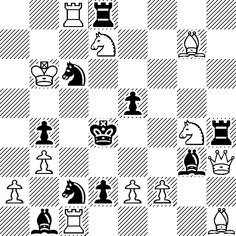 2Rr4/3N2B1/1Kn5/4p3/1p1k2Nr/1P4bQ/P1npPP2/1bR4B