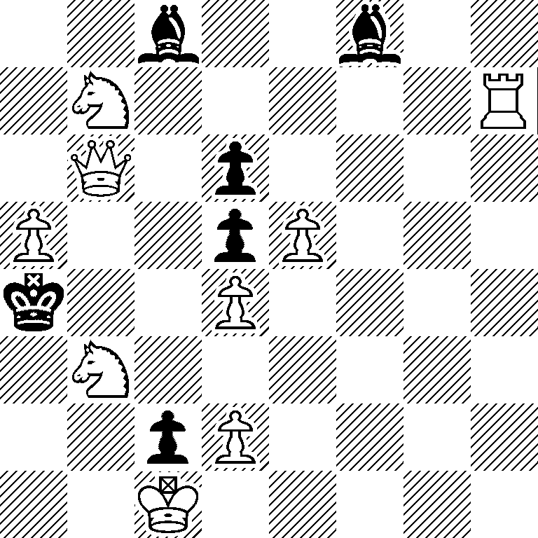 2b2b2/1N5R/1Q1p4/P2pP3/k2P4/1N6/2pP4/2K5