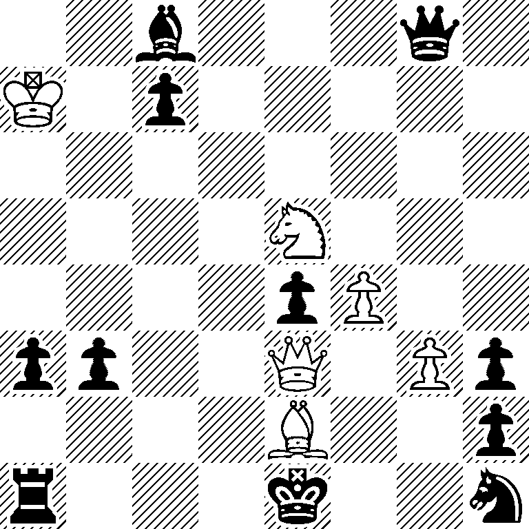 2b3q1/K1p5/8/4N3/4pP2/pp2Q1Pp/4B2p/r3k2n