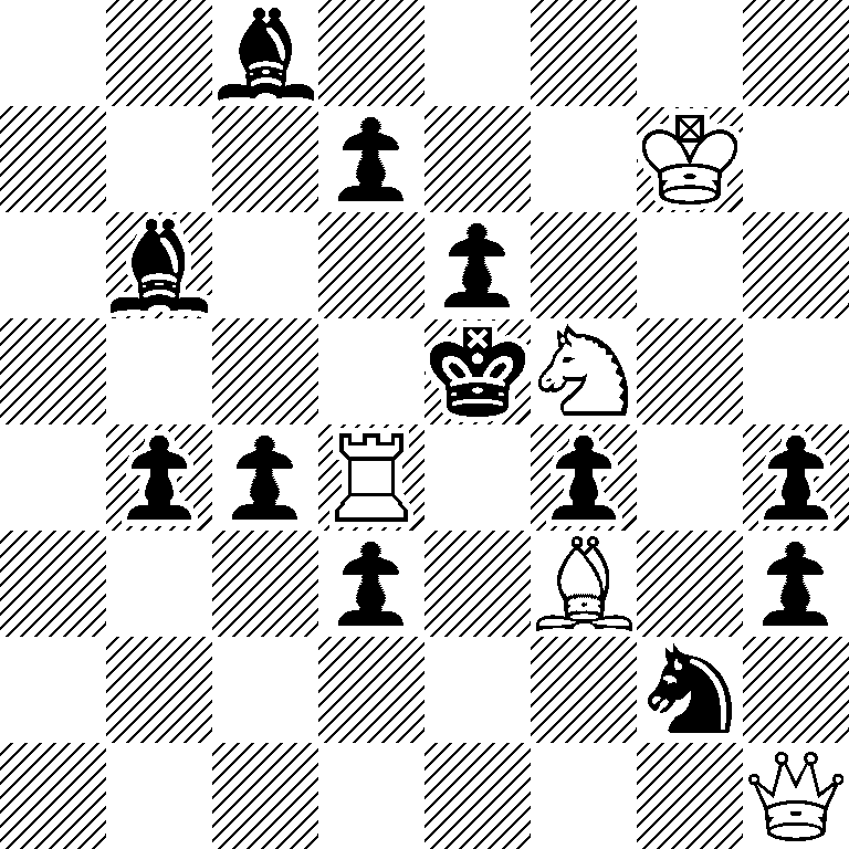 2b5/3p2K1/1b2p3/4kN2/1ppR1p1p/3p1B1p/6n1/7Q