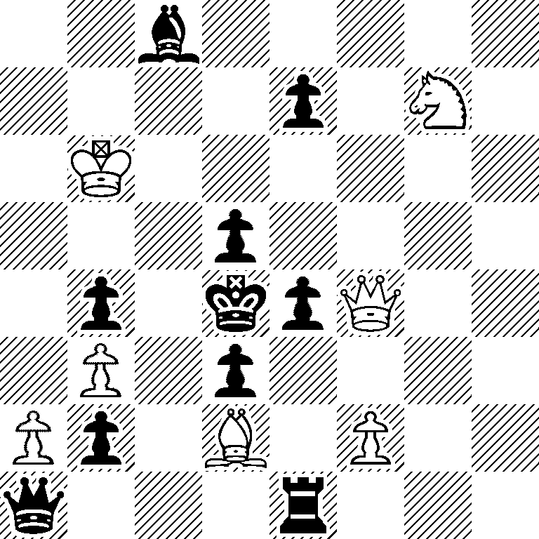 2b5/4p1N1/1K6/3p4/1p1kpQ2/1P1p4/Pp1B1P2/q3r3