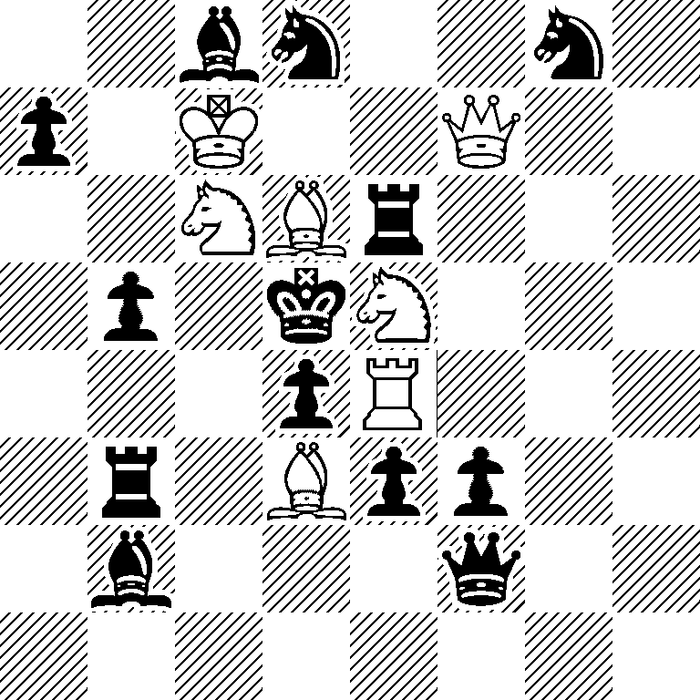 2bn2n1/p1K2Q2/2NBr3/1p1kN3/3pR3/1r1Bpp2/1b3q2/8