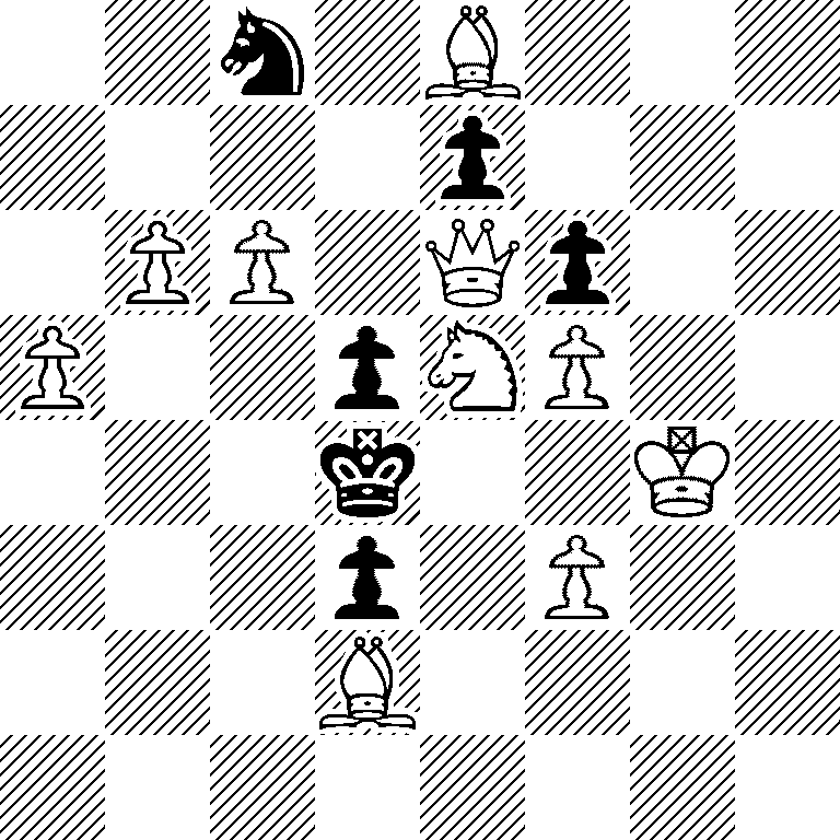 2n1B3/4p3/1PP1Qp2/P2pNP2/3k2K1/3p1P2/3B4/8