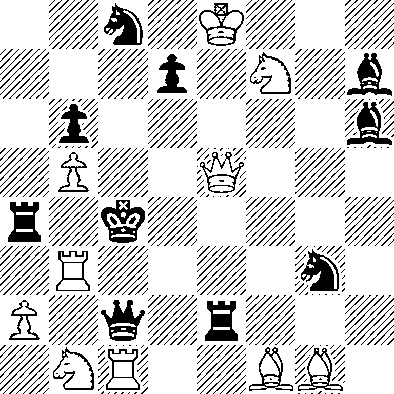 2n1K3/3p1N1b/1p5b/1P2Q3/r1k5/1R4n1/P1q1r3/1NR2BB1