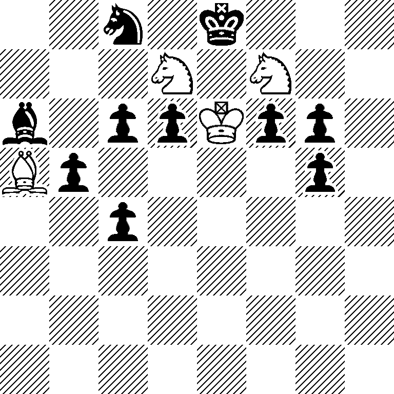 2n1k3/3N1N2/b1ppKpp1/Bp4p1/2p5/8/8/8