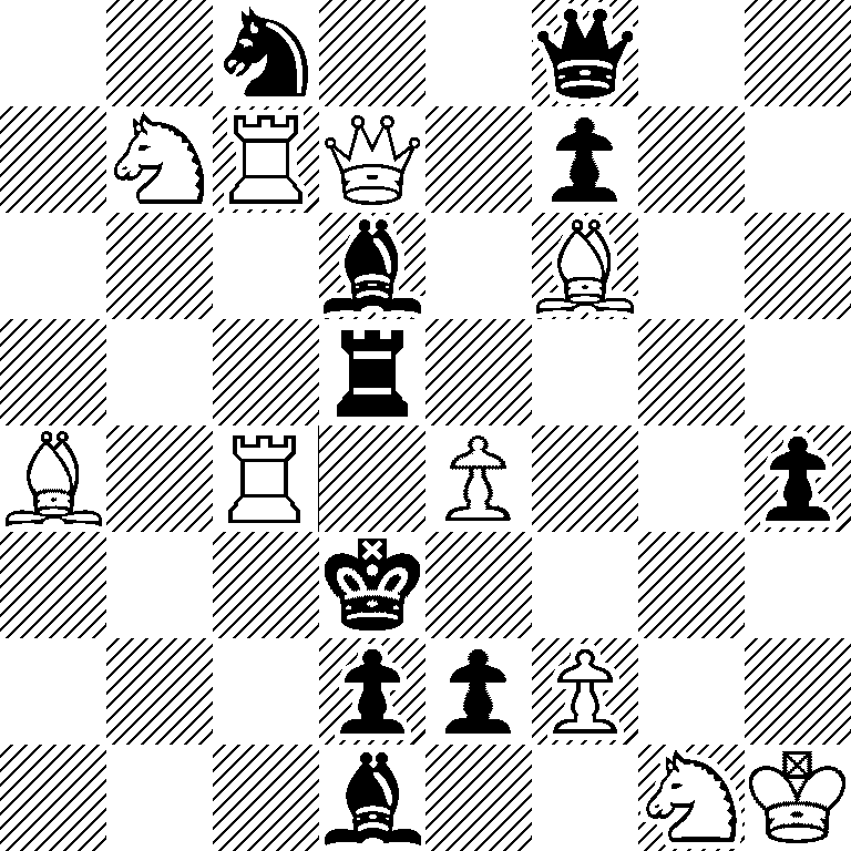 2n2q2/1NRQ1p2/3b1B2/3r4/B1R1P2p/3k4/3ppP2/3b2NK