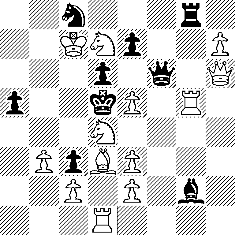 2n3r1/2KNp2P/3p1q1Q/p2kP1R1/3N4/1PpBP3/2P1P1b1/3R4