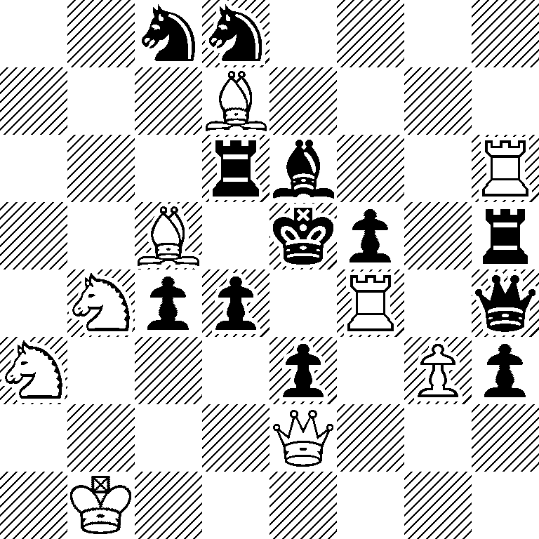 2nn4/3B4/3rb2R/2B1kp1r/1Npp1R1q/N3p1Pp/4Q3/1K6