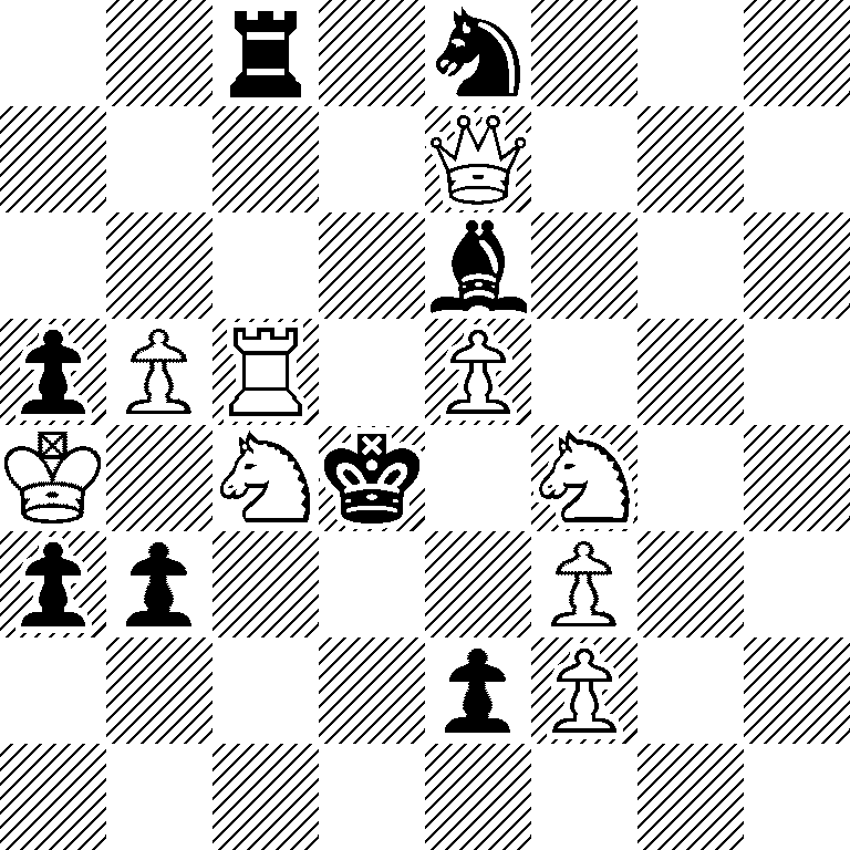 2r1n3/4Q3/4b3/pPR1P3/K1Nk1N2/pp3P2/4pP2/8