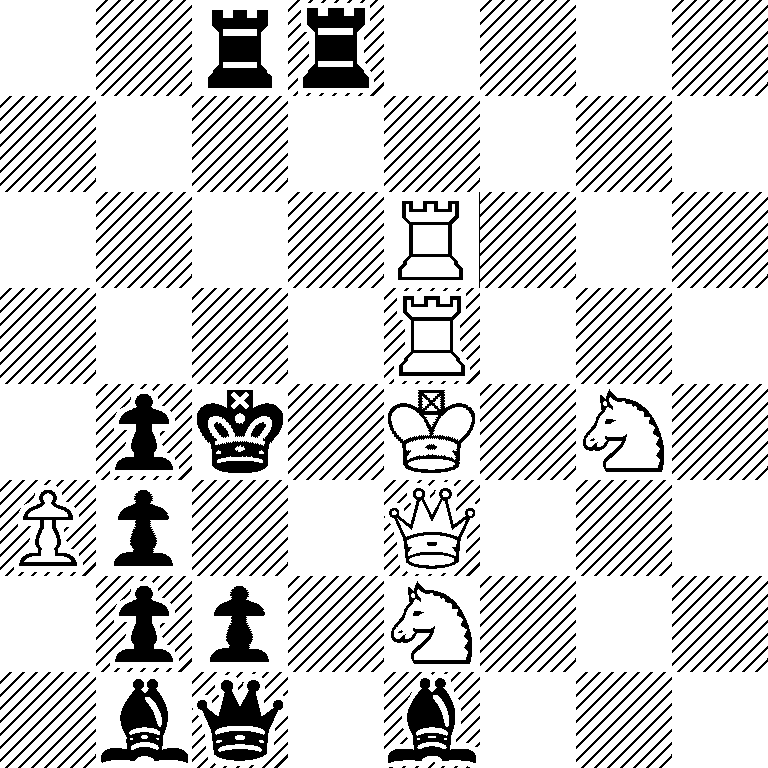 2rr4/8/4R3/4R3/1pk1K1N1/Pp2Q3/1pp1N3/1bq1b3