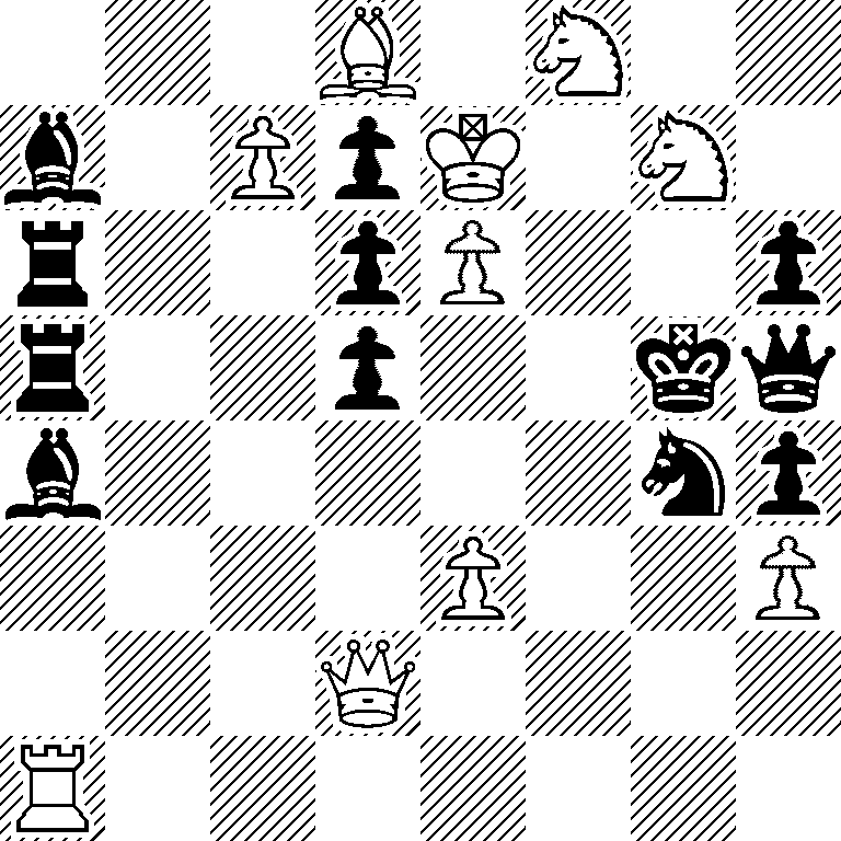 3B1N2/b1PpK1N1/r2pP2p/r2p2kq/b5np/4P2P/3Q4/R7