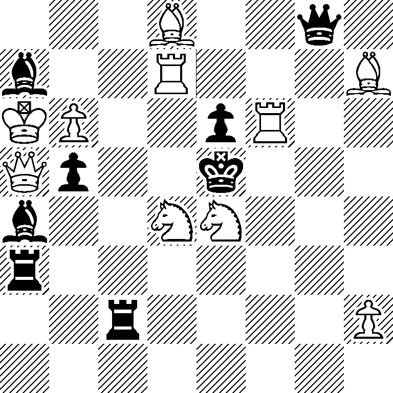 3B2q1/b2R3B/KP2pR2/Qp2k3/b2NN3/r7/2r4P/8