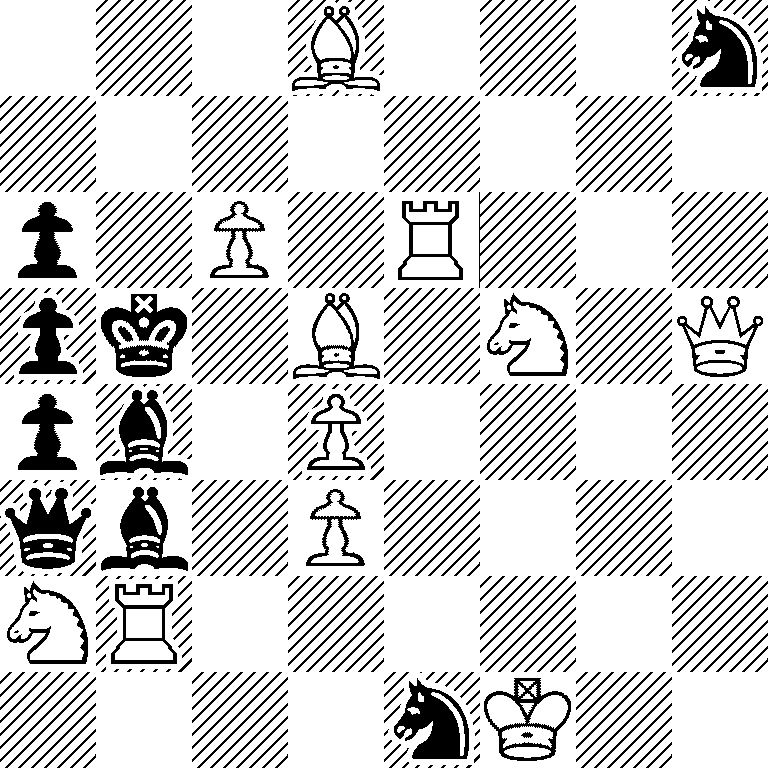 3B3n/8/p1P1R3/pk1B1N1Q/pb1P4/qb1P4/NR6/4nK2