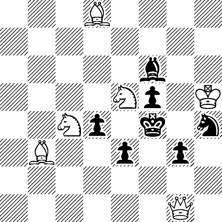 3B4/8/5b2/4Np1K/2Np1k1n/1B2p1p1/8/6Q1