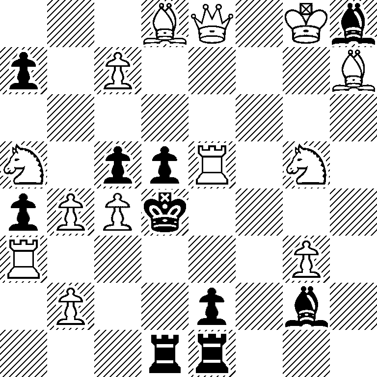 3BQ1Kb/p1P4B/8/N1ppR1N1/pPPk4/R5P1/1P2p1b1/3rr3