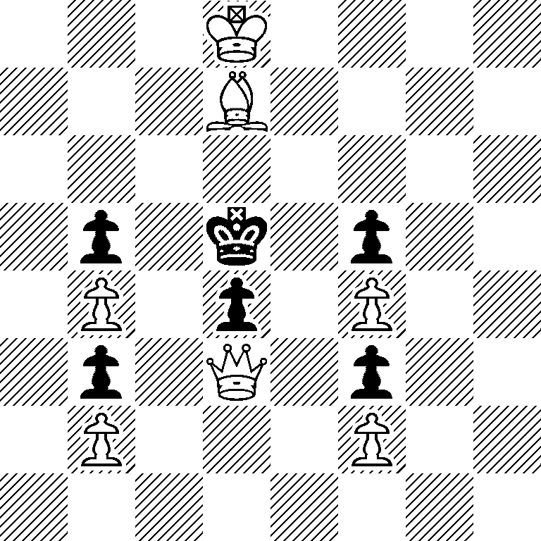 3K4/3B4/8/1p1k1p2/1P1p1P2/1p1Q1p2/1P3P2/8