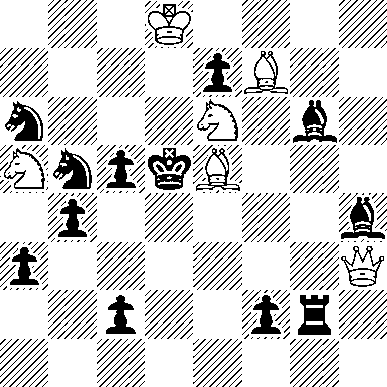 3K4/4pB2/n3N1b1/NnpkB3/1p5b/p6Q/2p2pr1/8
