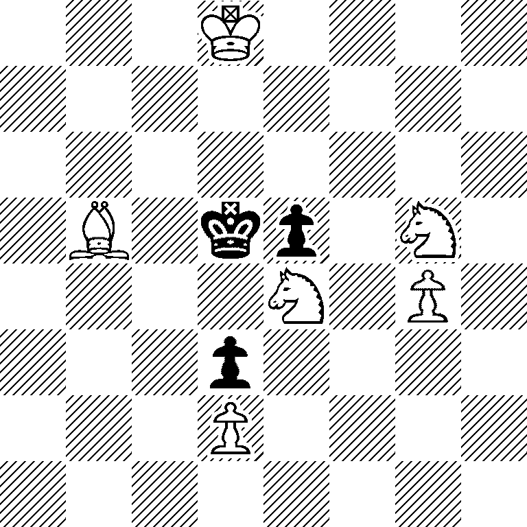 3K4/8/8/1B1kp1N1/4N1P1/3p4/3P4/8
