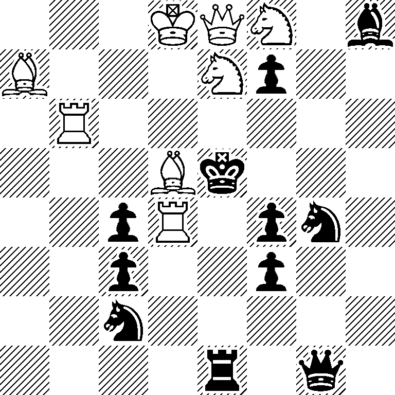 3KQN1b/B3Np2/1R6/3Bk3/2pR1pn1/2p2p2/2n5/4r1q1