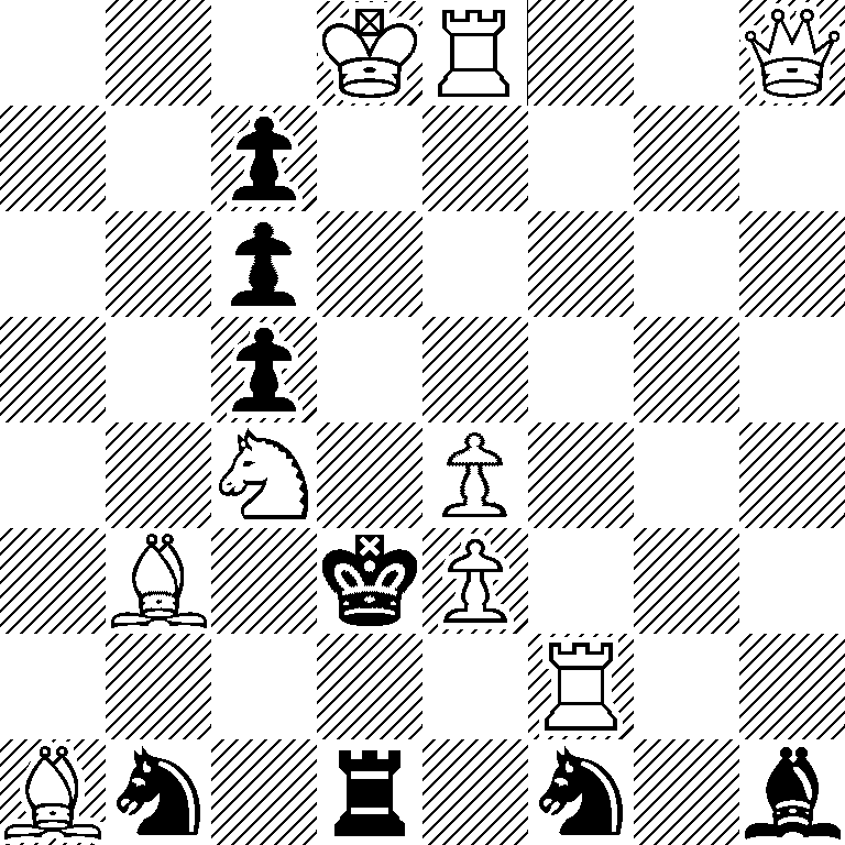 3KR2Q/2p5/2p5/2p5/2N1P3/1B1kP3/5R2/Bn1r1n1b