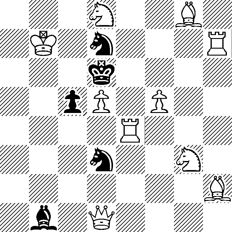 3N2B1/1K1n3R/3k4/2pP1P2/4R3/3n2N1/7B/1b1Q4