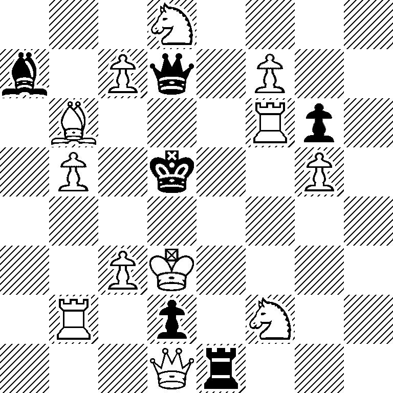 3N4/b1Pq1P2/1B3Rp1/1P1k2P1/8/2PK4/1R1p1N2/3Qr3