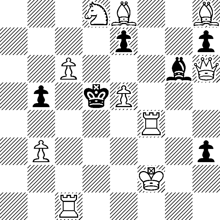 3NB2B/4p2p/2P3bQ/1p1kP3/5R2/1P5p/5K2/2R5