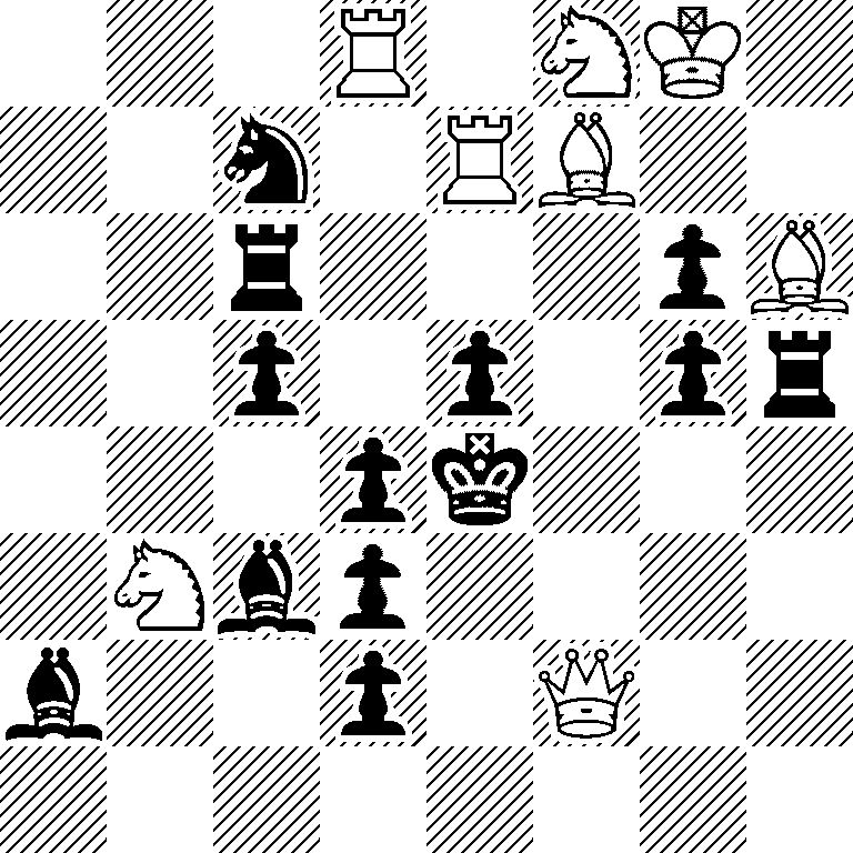 3R1NK1/2n1RB2/2r3pB/2p1p1pr/3pk3/1Nbp4/b2p1Q2/8